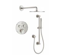 Grohe - Adema Rise Ensemble de douche pluie encastré - 2 fonctions - avec pomme de douche Adema Rise 20cm - douchette à main sur barre - bras mural - barre coulissante 90 cm - Grohe Grohtherm mitigeur