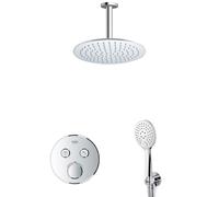 Grohe - Adema Rise Ensemble de douche pluie encastré - 2 fonctions - avec pomme de douche Adema Rise 25cm - douchette ronde - bras de plafond - Grohe Grohtherm mitigeur thermostatique encastré - chrom