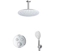 Grohe - Adema Rise Ensemble de douche pluie encastré - 2 fonctions - avec pomme de douche Adema Rise 30cm - douchette ronde - bras de plafond - thermostat encastré Grohe Grohtherm - chrome sw105953 SW