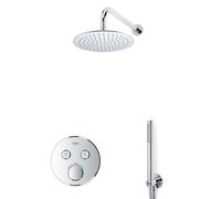 Grohe - Adema Rise Ensemble de douche pluie encastré - 2 fonctions - avec pomme de tête Adema Rise 20cm - douchette à main sur barre - bras mural - Grohe Grohtherm mitigeur thermostatique encastré - c