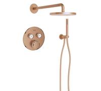 Grohe Adema Rise Ensemble de douche pluie - rond - coude mural avec support de douchette - flexible de douche lisse - douchette à main - bras mural - douchette principale 25 cm - thermostat encastré G
