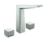 Grohe Allure Brilliant Private Collection Mélangeur de lavabo 3 trous, L-Size, saillie 150mm, White Attica Ceasarstone, vidage à tirette, 20671DC0, Couleur: acier super