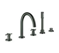 Grohe Atrio combiné de bain 5 trous, saillie 230mm, inclus set de douche, poignées croisillons, 29408AL0, Couleur: graphite dur brossé