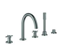 Grohe Atrio combiné de bain 5 trous, saillie 230mm, inclus set de douche, poignées croisillons, 29408DC0, Couleur: acier super