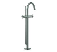 Grohe Atrio Mitigeur monocommandé pour bain, montage au sol, saillie 301mm, inclus set de douche, poignées croisillons, 25272DC0, Couleur: acier super
