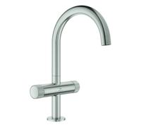 Grohe Atrio Private Collection Mitigeur monotrou pour lavabo, L-Size, saillie 166mm, commande à bouton, vidage Push-Open, 21138DC0, Couleur: acier super