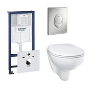 GROHE Bau céramique ensemble WC avec sans bride et à fond creux incluant réservoir encastré et plaque de commande blanc 0729121/0729205/sw205846/
