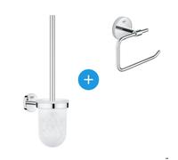 Grohe - BauCosmopolitan Set d'accessoires avec Brosse WC murale + Dérouleur de papier en métal, Chrome (40463001-DUOESSENTIALS)
