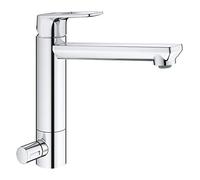 GROHE BauLoop Robinet de cuisine avec vanne d'arrêt pivotant à 140° | Robinet de cuisine avec bec moyen-haut, voies d'eau sans plomb et sans nickel, mousseur facilement interchangeable (chrome