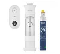 GROHE Blue Fizz 31945L00 Kit de démarrage pour machine à gazéifier avec indicateur de niveau de CO2, 3 niveaux de CO2 réglables, 1 bouteille d'eau de 0,85 l et 1 poudre de nettoyage Blanc