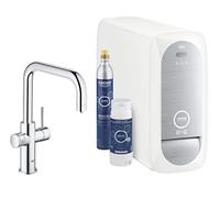 GROHE Blue Home Duo Kit de Démarrage avec Mitigeur Cuisine (Eau Filtrée, Réfrigérée et Gazeuse, Refroidisseur, Filtre + Bouteille de CO₂ Inclus, Bec en U Haut et Orientable), Chromé, 31456001