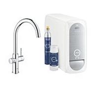 GROHE Mitigeur d'évier Blue Home Kit de démarrage 31455001, bec C chromé, filtration, refroidissement