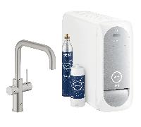 GROHE Blue Home - Kit de démarrage avec mitigeur monocommande de cuisine DUO bec en U avec unité réfrigérante supersteel