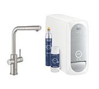 Grohe Blue Home Bec en L Kit de dÃ©marrage 31539 Mitigeur d'Ã©vier Ã un levier avec fonction filtre, avec glaciÃšre et WIFI, bec mousseur, Coloris: acier super - 31539DC0