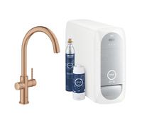 GROHE Blue Home - Kit de démarrage avec mitigeur monocommande de cuisine DUO bec en C avec unité réfrigérante warm sunset brossé