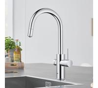 Grohe Blue Home Mitigeur monocommandé pour évier Starter Kit, portée 219mm, bec en C, avec fonction filtre et refroidissement, extractible, 31541000, Couleur: chrome