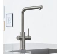 GROHE Mitigeur d'évier Blue Home Bec en L 31539 – kit démarrage, filtre, Wi‑Fi, glacière, acier
