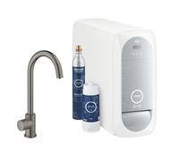 GROHE Blue Home Mitigeur monocommandé évier – bec en C 153mm, filtre & refroid., graphite dur brossé