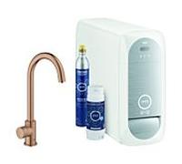 Grohe Blue Home Mono C-spout Starter Kit 31498 Mono robinet avec fonction de filtre, avec radiateur et WIFI, Coloris: coucher de soleil chaud brossé - 31498DL1