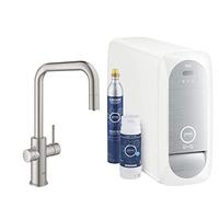 Grohe Blue Home U spout Starter Kit 31543 Mitigeur d'Ã©vier avec fonction filtre, avec refroidisseur et WIFI, bec mousseur, Coloris: acier super - 31543DC0
