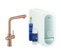 Grohe Blue Home L-spout Starter Kit Mitigeur d'évier à levier unique avec fonction filtre, avec refroidisseur et WIFI, 31454DL1, Couleur: coucher de soleil chaud brossé