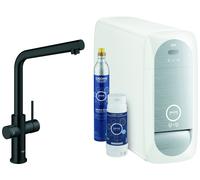 Grohe Blue Home Mitigeur monocommandé pour évier Starter Kit, portée 221mm, bec en L, avec fonction filtre et refroidissement, 31454KS1, Couleur: velvet noir