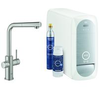 GROHE Mitigeur d'évier Blue Home Bec en L 31539 – kit démarrage, filtre, Wi‑Fi, glacière, acier