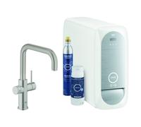 GROHE Blue home Robinet de cuisine 1 trou avec bec U duo starterkit avec wifi bluetooth eau réfrigérée et gazeuse 3x eau réfrigérée + 3x eau gazeuse Supersteel brossé (inox) 31456DC1