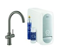 Grohe Blue Home C-spout Starter Kit Mitigeur d'évier à levier unique avec fonction filtre, avec refroidisseur et WIFI, 31455AL1, Couleur: graphite dur brossé