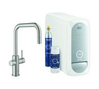 Grohe Blue Home U spout Starter Kit 31543 Mitigeur d'Ã©vier avec fonction filtre, avec refroidisseur et WIFI, bec mousseur, Coloris: acier super - 31543DC0