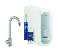 Grohe Blue Home Mono Mitigeur monocommandé pour évier Starter Kit, portée 153mm, bec en C, avec fonction filtre et refroidissement, 31498DC1, Couleur: acier super