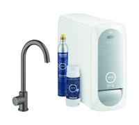 Grohe Blue Home Mono Mitigeur monocommandé pour évier Starter Kit, portée 153mm, bec en C, avec fonction filtre et refroidissement, 31498AL1, Couleur: graphite dur brossé