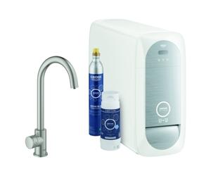 Grohe Blue Home Mono Mitigeur monocommandé pour évier Starter Kit, portée 153mm, bec en C, avec fonction filtre et refroidissement, 31498DC1, Couleur: acier super