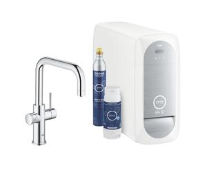 GROHE Blue Home Robinet de cuisine avec Bec U duo et kit Chilled & Sparkling 3x eau froide + 3x eau pétillant avec Wifi Bluetooth chrome 31456001