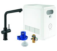 GROHE Blue Professional Mitigeur monocommandé pour évier Set, portée 221mm, bec en L, avec fonction filtre et refroidissement, 31347KS3, Couleur: velvet noir
