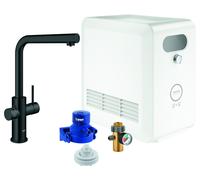 GROHE Blue Professional Mitigeur monocommandé pour évier Set, portée 223mm, bec en L, avec fonction filtre et refroidissement, extractible, 31326KS2, Couleur: velvet noir