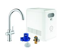 GROHE Blue Professional Mitigeur monocommandé pour évier Set, portée 224mm, bec C, avec fonction filtre et refroidissement, 31323002, Couleur: chrome