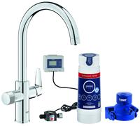 GROHE Blue Pure Baucurve Mitigeur d'évier, bec en C, portée 223mm, Starter Set avec filtre ultrasave, 30582000