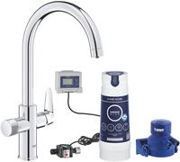 Grohe Blue Pure BauCurve Robinet d'évier de cuisine avec filtre 5 phases taille S et compteurs, chrome