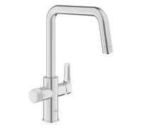 GROHE Blue Pure Eurosmart, Robinet de cuisine filtrant 3 voies (Zone de rotation 150°, poignée dédiée pour l’eau filtrée, nécessite un kit de démarrage de filtre), SuperSteel, 30583DC0