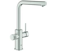 GROHE Blue Pure Minta Mitigeur monocommandé pour évier, portée 223mm, bec en L, extractible, 30590DC0, Couleur: acier super