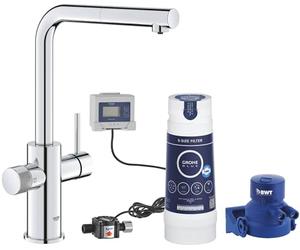 GROHE Blue Pure Minta Robinet de cuisine avec douchette extractible, avec filtre à 5 étages, taille S et compteurs, chromé