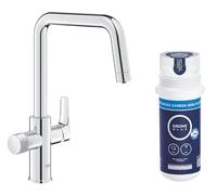 GROHE Blue Pure Start, Kit de Démarrage pour Eau Filtrée avec Robinet de Cuisine avec Système de Filtration et Filtre à Charbon Actif Compact, Bec U, Chromé, 30596000