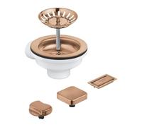 GROHE Bonde pop-up pour évier de cuisine avec 2 boutons de télécommande : rond et carré, couvercle de trop-plein et filtre à panier, or rose brossé, 40996DL0