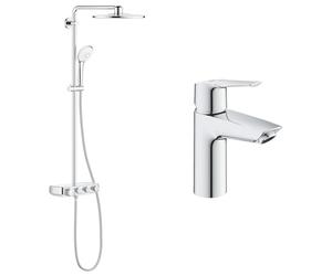 GROHE Colonne de douche thermostatique Euphoria SmartControl System 310 Duo 26507000 & QUICKFIX Start Robinet de salle de bains lavabo, mousseur économie d'eau, sans tirette