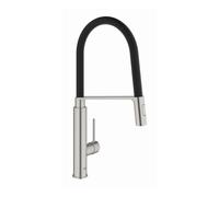 GROHE Concetto - Mitigeur monocommande de cuisine taille XL avec douchette professionnelle extensible supersteel / noir mat