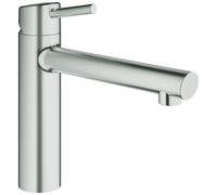 GROHE Concetto Mitigeur monocommandé pour évier, bec verseur moyen en fonte, montage monotrou, 31128DC1, Couleur: acier super