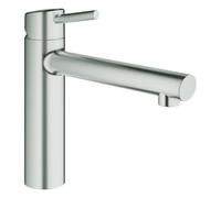 GROHE Concetto Mitigeur monocommandé pour évier, saillie 198mm, hauteur moyenne, orientable, 31128DC1, Couleur: acier super