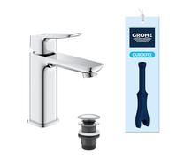 GROHE Dice 1018350000 Robinet de lavabo à corps lisse avec bonde de vidage push-open (taille M, cartouche en céramique de 28 mm, économe en énergie et économie d'eau, faible débit, queues 3/8", outil