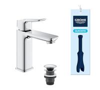 GROHE Dice Mitigeur de Lavabo de Salle de bains, Taille M (Corps Lisse avec Bonde Clic-Clac, Ouverture eau froide au centre, Économie d’Énergie et d’Eau, Outil QuickTool Inclus), Chrome, 1018350000